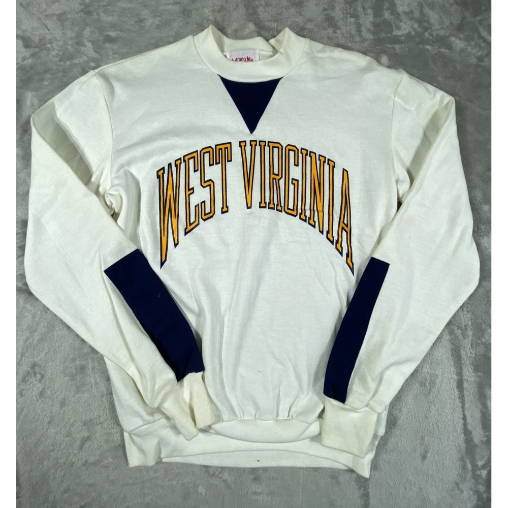 Vintage West Virginia Sweatshirt Mens Large White Spellout College USA Nutmeg